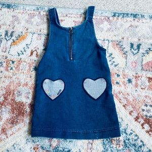 Girls Size 6 Denim Overalls Dress Heart Pockets 365 Kids Stretchy